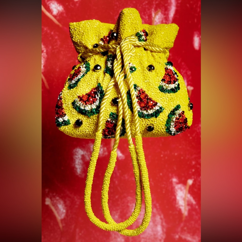 Zara beaded watermelon pattern bucket bag, rope shoulder strap - Picture 2 of 10